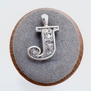 VTG Sterling Silver 925 Floral Letter J Initial Pendant Size 9/10" Length